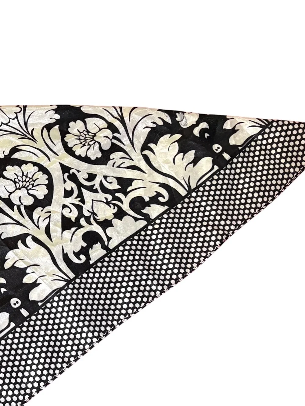 MOSI Satin Like Scarf Black & Cream Floral Damask Print